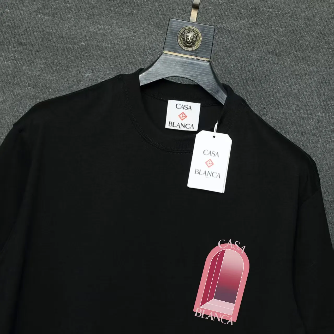26ss CASABLANCA original printing process short-sleeved T-shirt original development using high-density double yarn pure cotton fabric upper body soft and comfortable color Black White Dark Green color Orange Pink Blue Royal Blue color cigarette powder 8 colors Sizes S M L XL